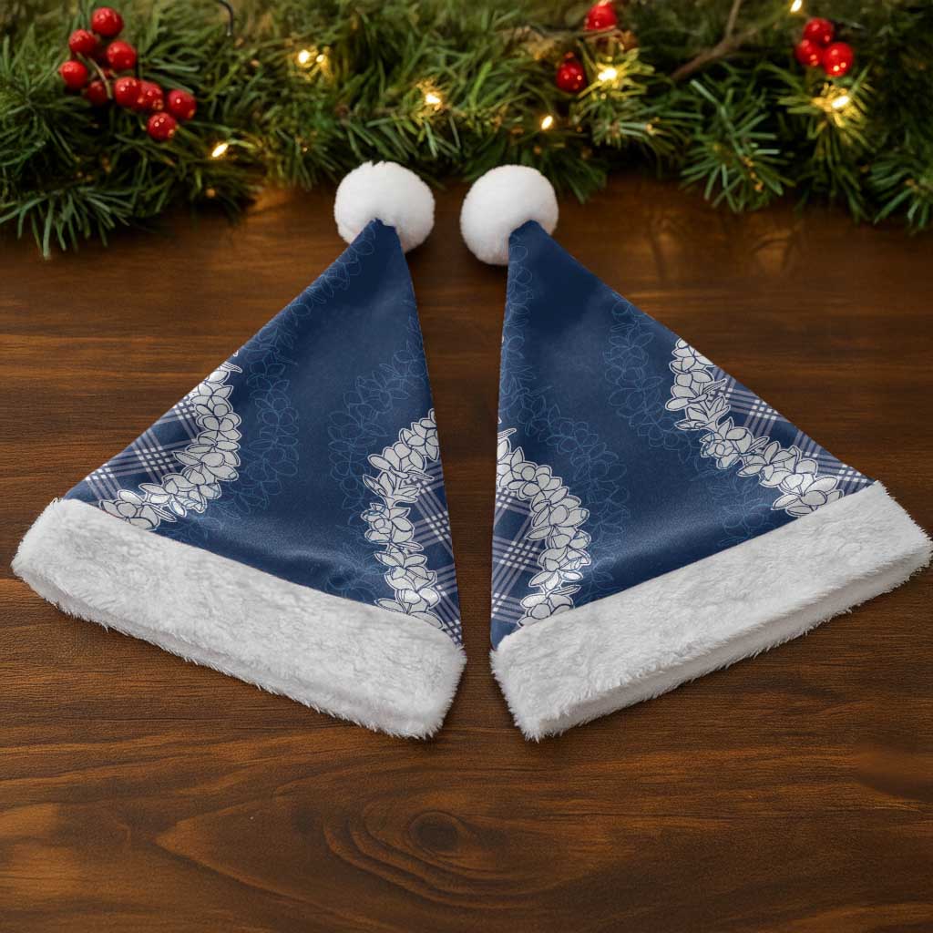 Hawaii Aloha Plumeria Lei Navy Palaka Christmas Santa Hat - Polynesian Pride