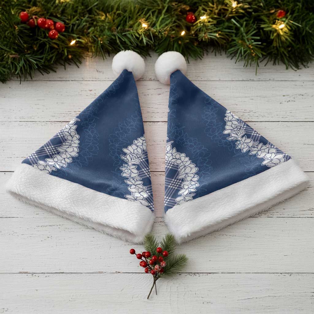 Hawaii Aloha Plumeria Lei Navy Palaka Christmas Santa Hat - Polynesian Pride