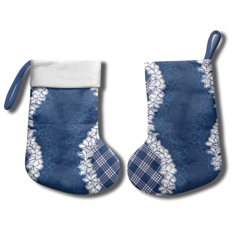Hawaii Aloha Plumeria Lei Navy Palaka Christmas Stocking - Polynesian Pride