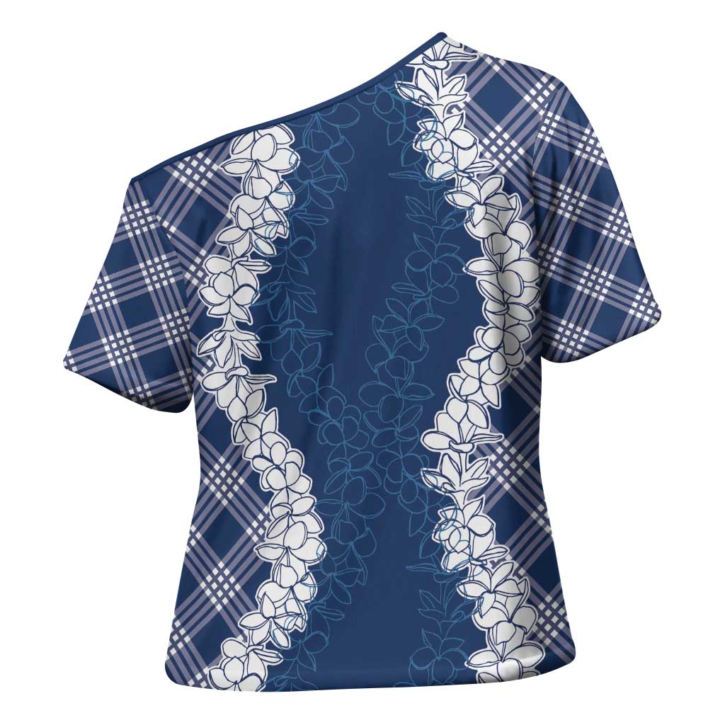 Hawaii Aloha Plumeria Lei Navy Palaka Cross Shoulder Shirt - Polynesian Pride