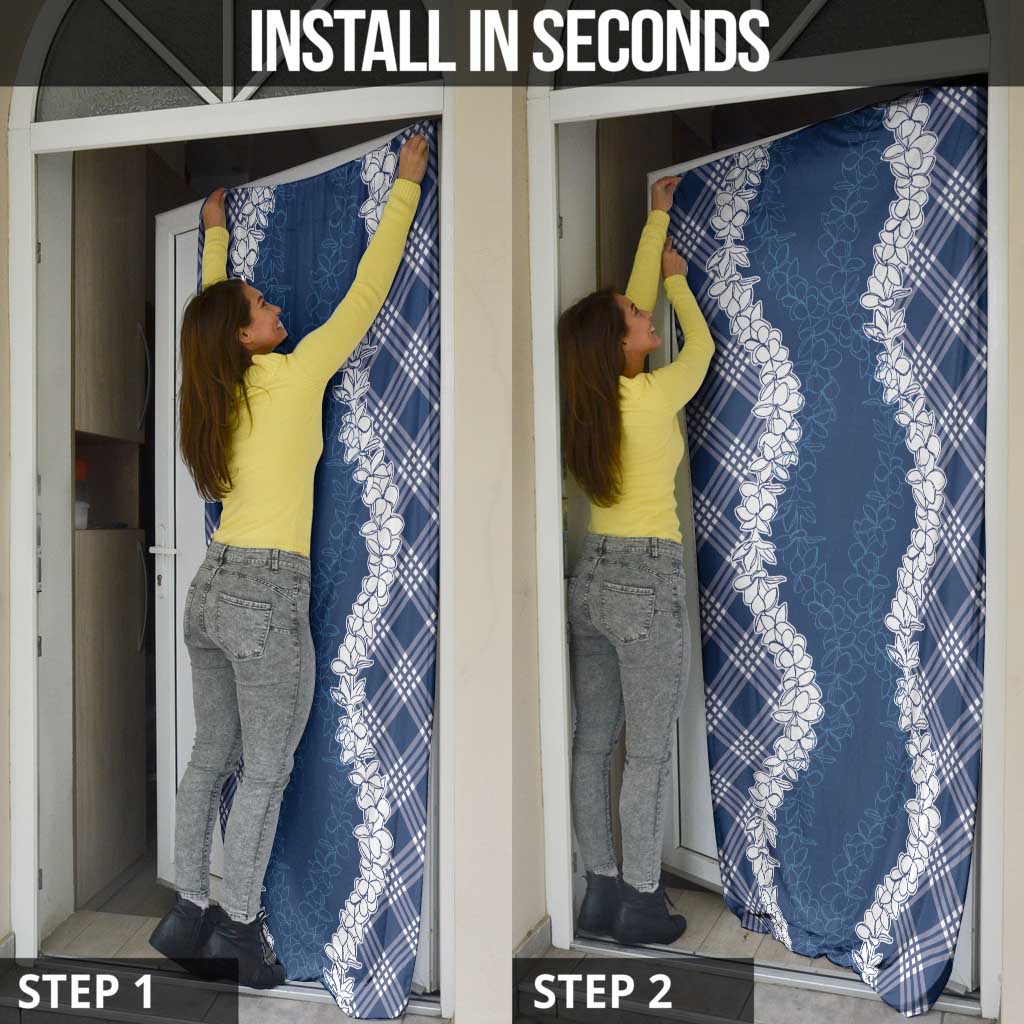 Hawaii Aloha Plumeria Lei Navy Palaka Door Cover - Polynesian Pride