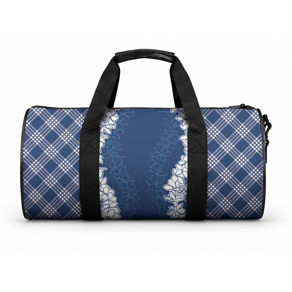 Hawaii Aloha Plumeria Lei Navy Palaka Duffle Bag