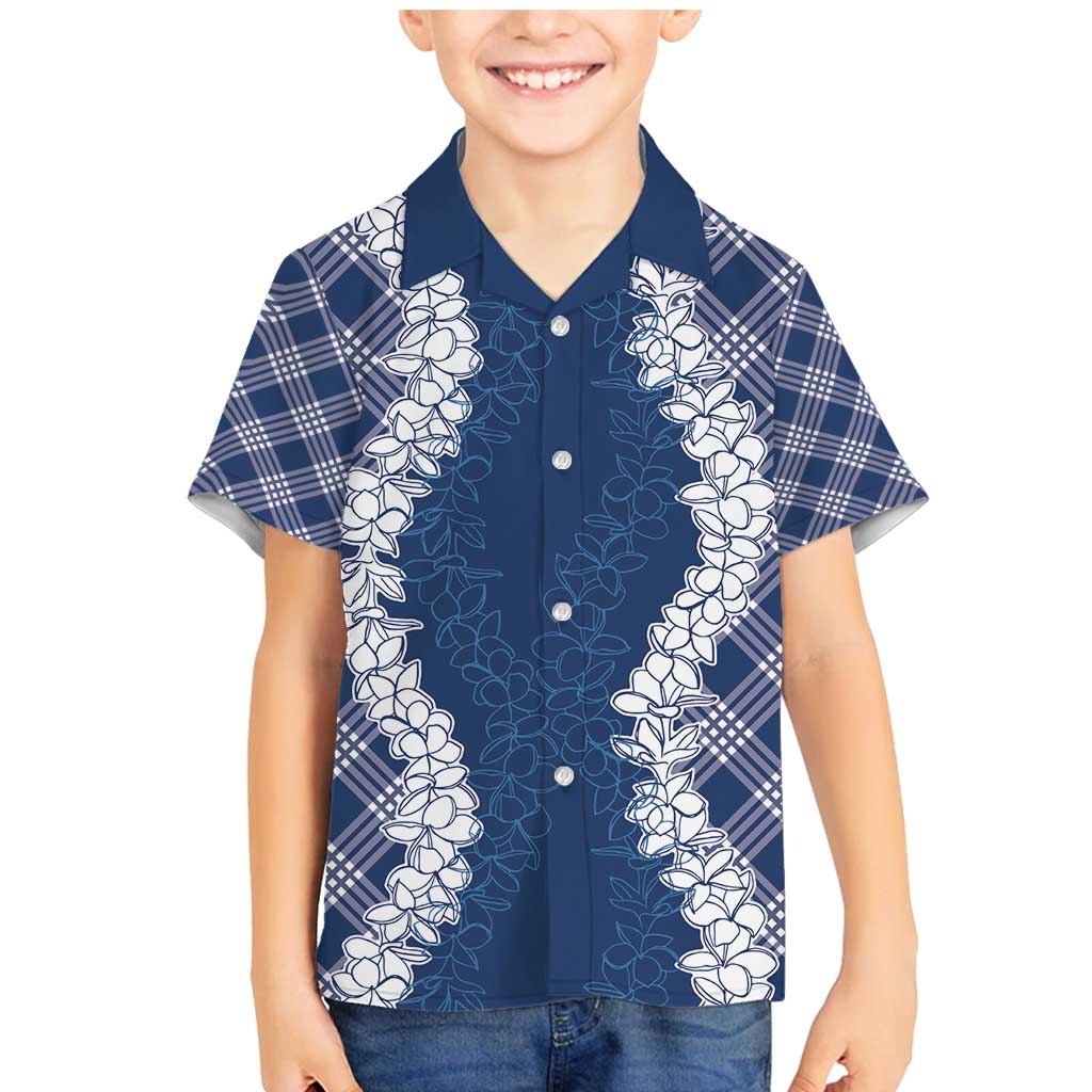 Hawaii Aloha Plumeria Lei Navy Palaka Family Matching Mermaid Dress and Hawaiian Shirt - Polynesian Pride