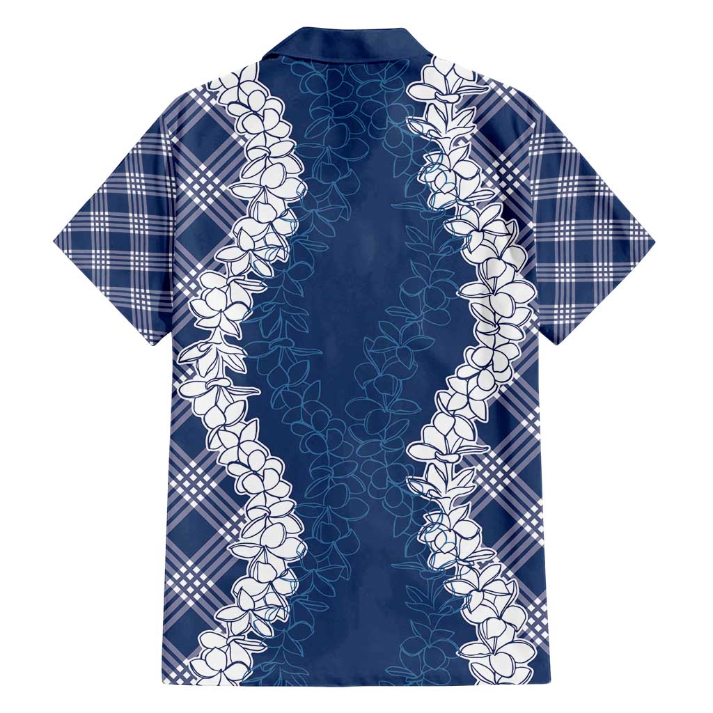 Hawaii Aloha Plumeria Lei Navy Palaka Family Matching Off Shoulder Maxi Dress and Hawaiian Shirt - Polynesian Pride
