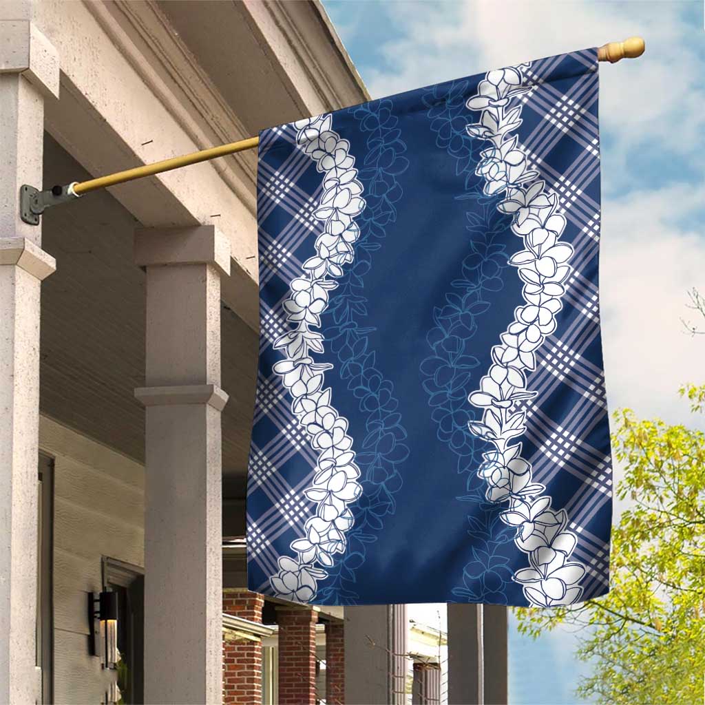 Hawaii Aloha Plumeria Lei Navy Palaka Garden Flag LT7 House Flag Navy Blue - Polynesian Pride