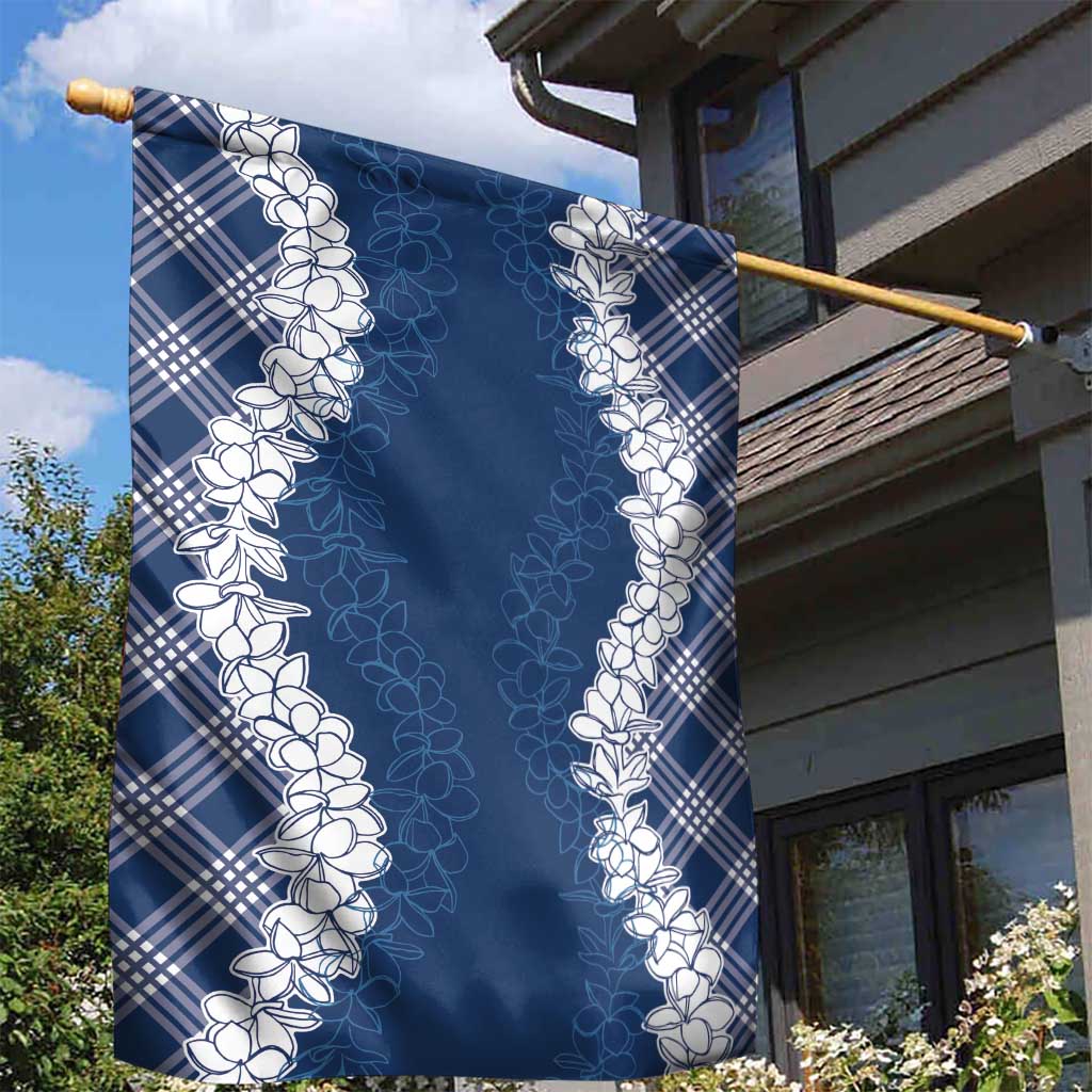 Hawaii Aloha Plumeria Lei Navy Palaka Garden Flag LT7 - Polynesian Pride