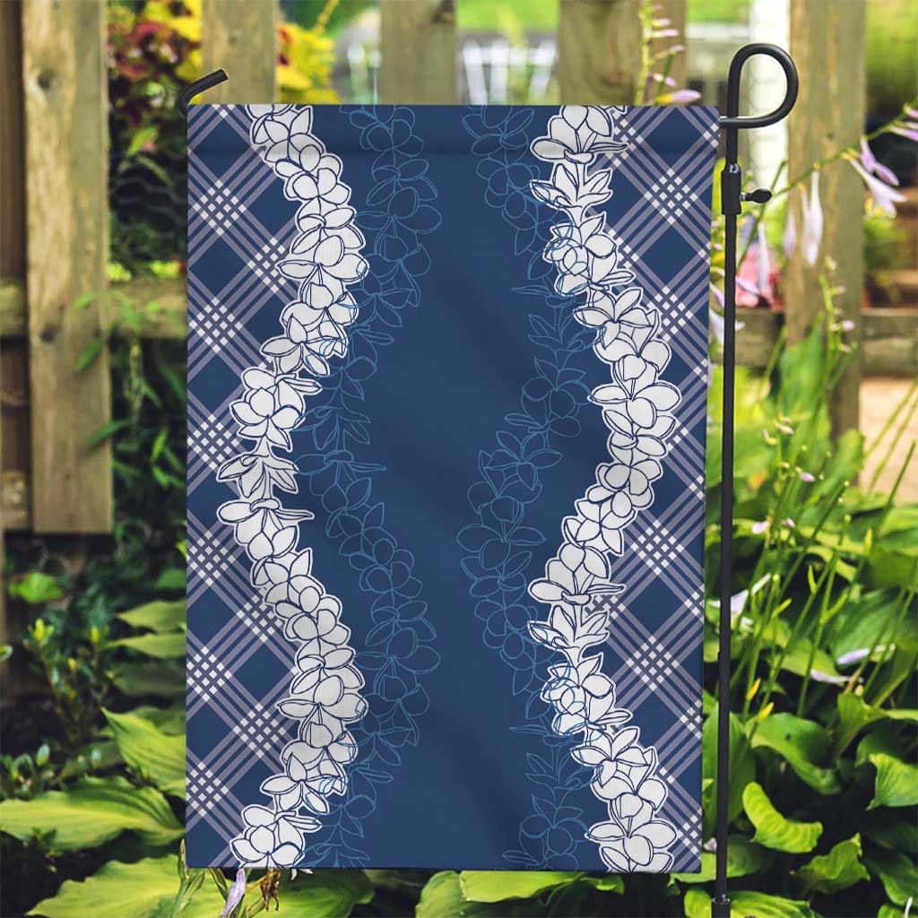 Hawaii Aloha Plumeria Lei Navy Palaka Garden Flag LT7 Garden Flag Navy Blue - Polynesian Pride