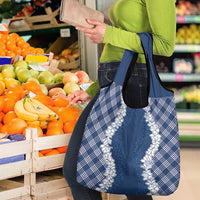 Hawaii Aloha Plumeria Lei Navy Palaka Grocery Bag - Polynesian Pride