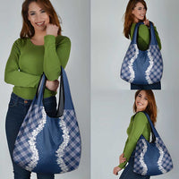 Hawaii Aloha Plumeria Lei Navy Palaka Grocery Bag - Polynesian Pride