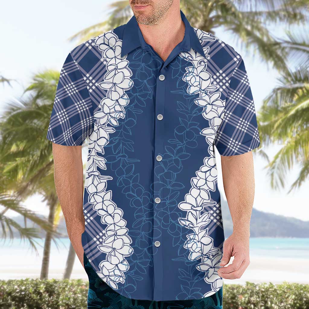 Hawaii Aloha Plumeria Lei Navy Palaka Hawaiian Shirt - Polynesian Pride