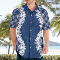 Hawaii Aloha Plumeria Lei Navy Palaka Hawaiian Shirt - Polynesian Pride