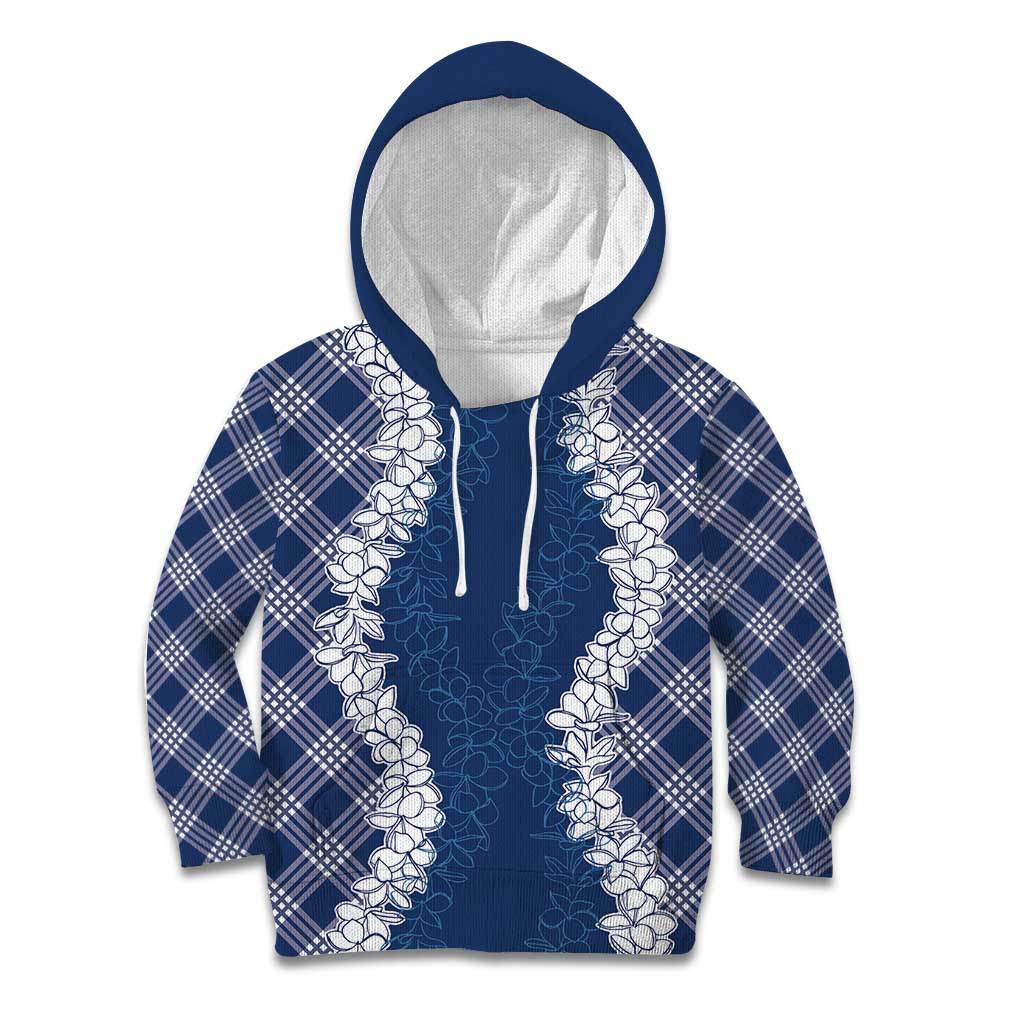 Hawaii Aloha Plumeria Lei Navy Palaka Kid Hoodie - Polynesian Pride