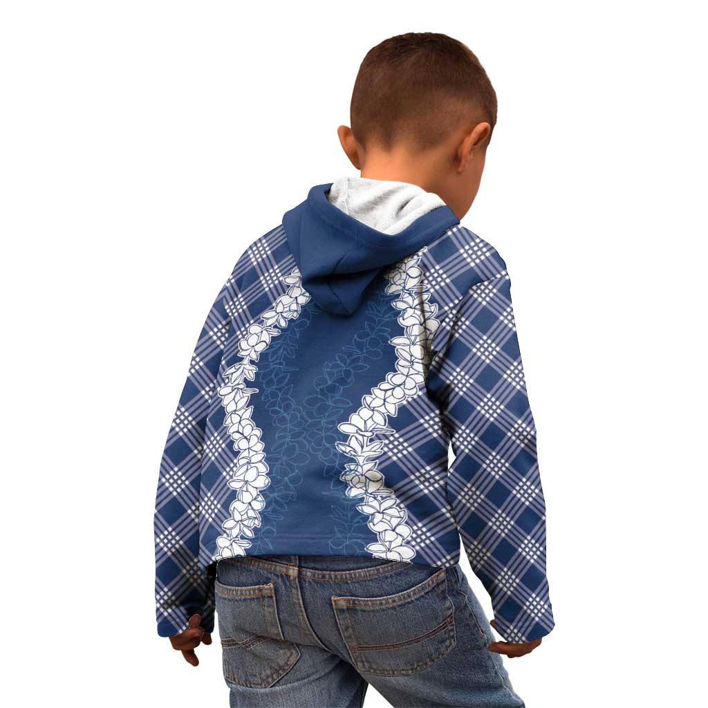 Hawaii Aloha Plumeria Lei Navy Palaka Kid Hoodie - Polynesian Pride