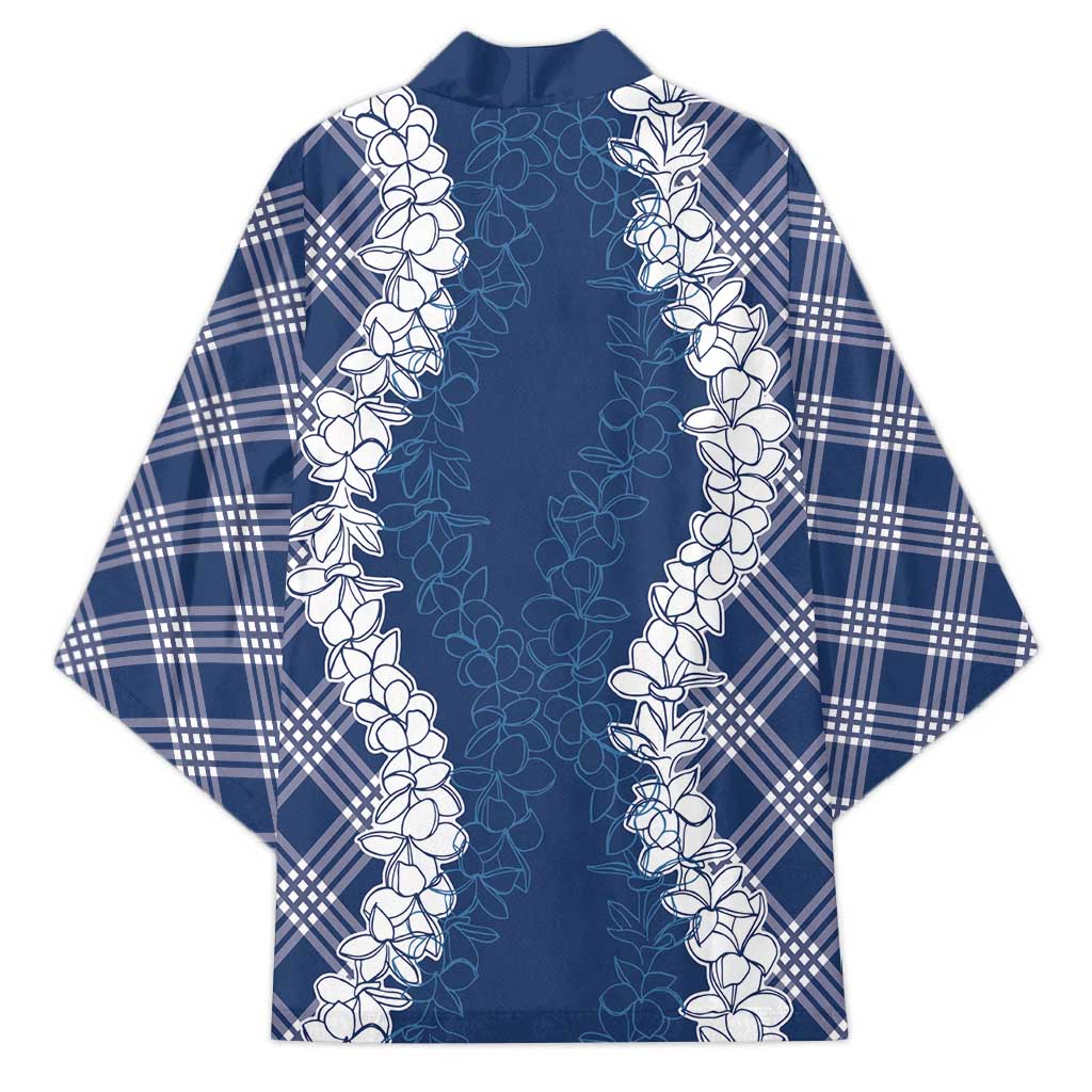 Hawaii Aloha Plumeria Lei Navy Palaka Kimono - Polynesian Pride