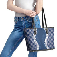 Hawaii Aloha Plumeria Lei Navy Palaka Leather Tote Bag - Polynesian Pride