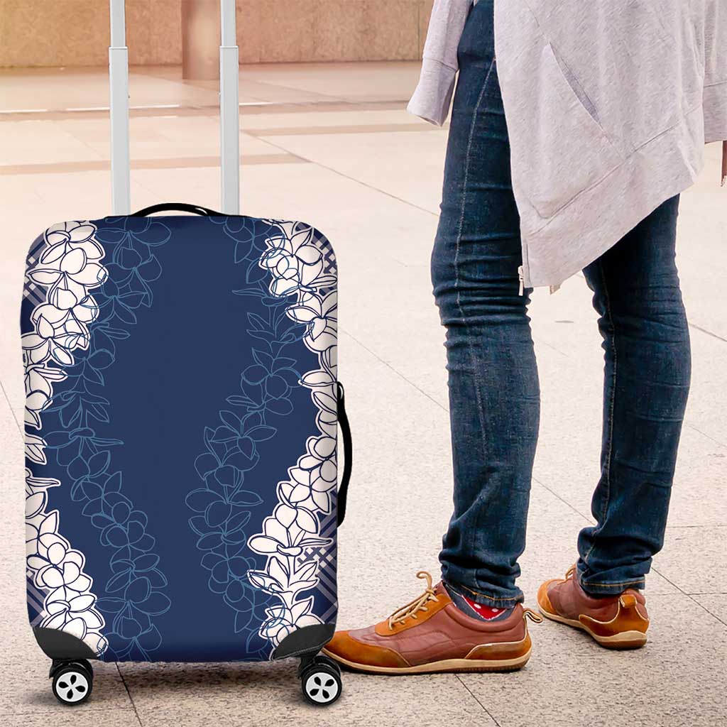 Hawaii Aloha Plumeria Lei Navy Palaka Luggage Cover - Polynesian Pride