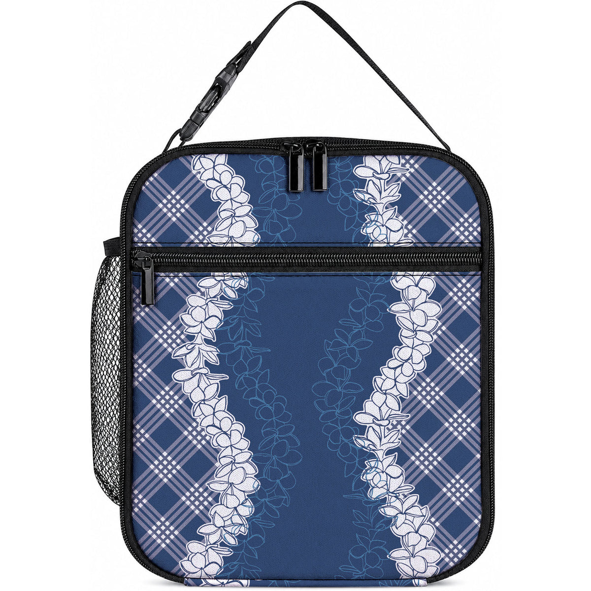 Hawaii Aloha Plumeria Lei Navy Palaka Lunch Bag