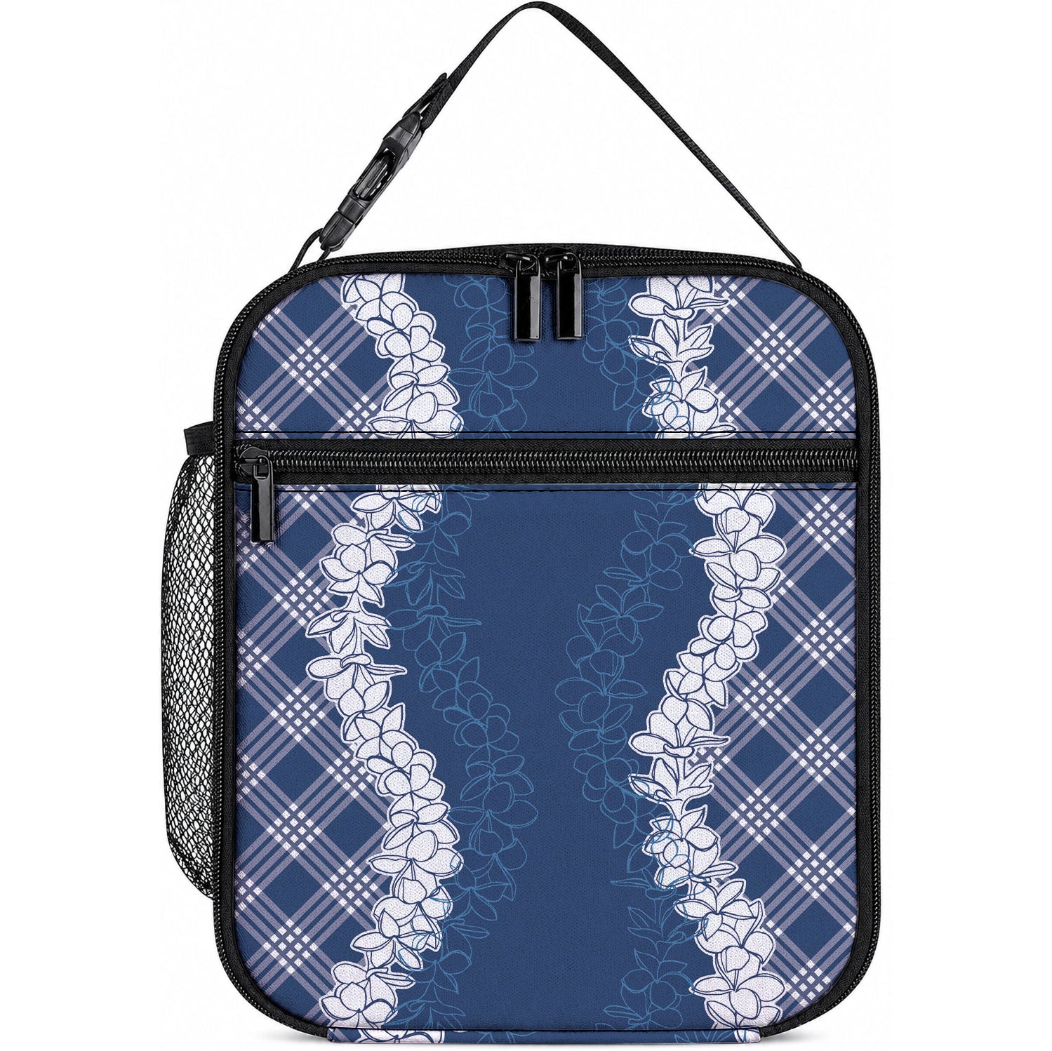 Hawaii Aloha Plumeria Lei Navy Palaka Lunch Bag