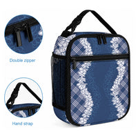 Hawaii Aloha Plumeria Lei Navy Palaka Lunch Bag