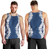 Hawaii Aloha Plumeria Lei Navy Palaka Men Tank Top - Polynesian Pride