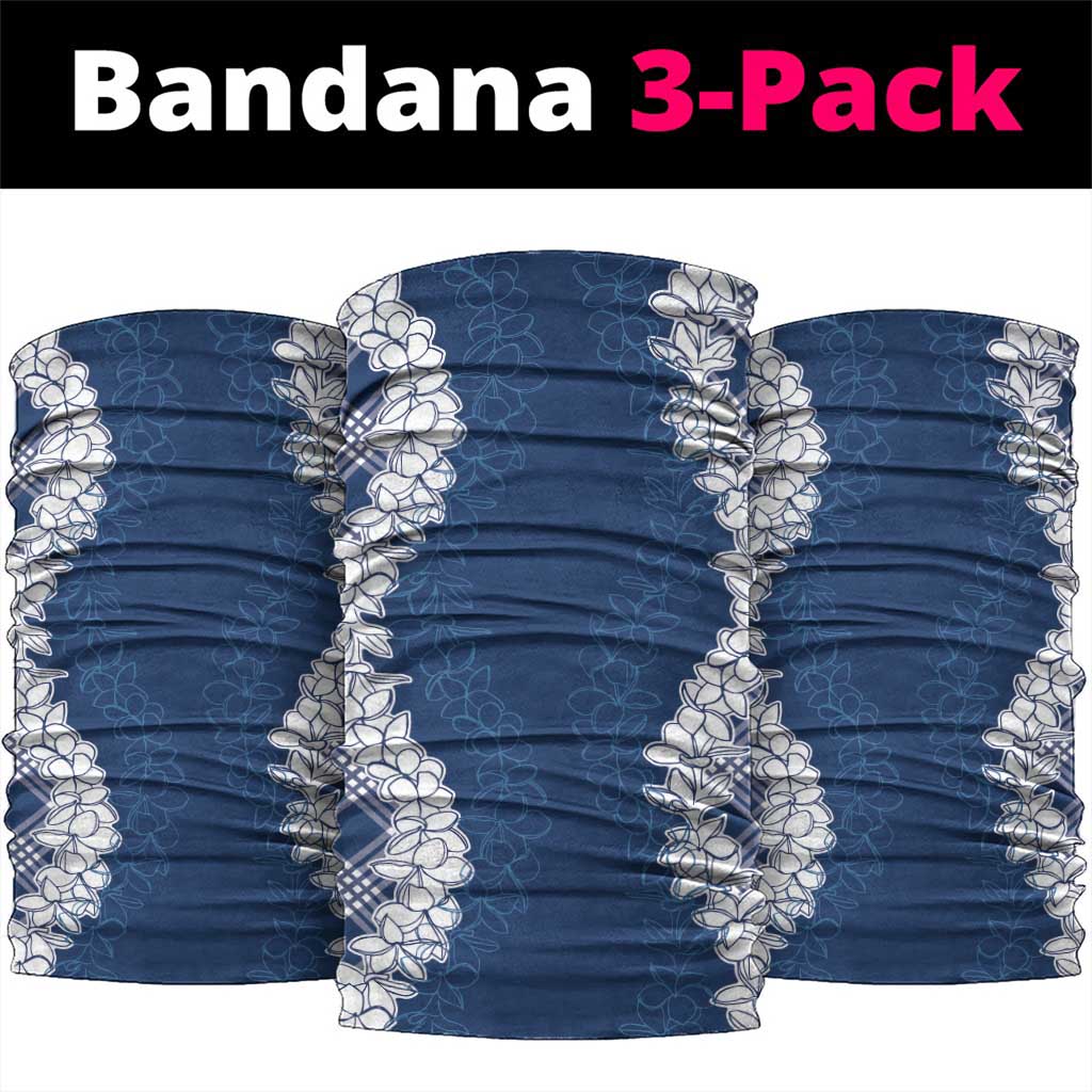 Hawaii Aloha Plumeria Lei Navy Palaka Neck Gaiter LT7 package One Size: 25*50cm Navy Blue - Polynesian Pride