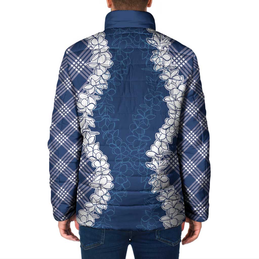 Hawaii Aloha Plumeria Lei Navy Palaka Padded Jacket - Polynesian Pride