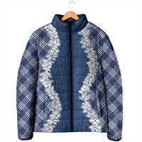 Hawaii Aloha Plumeria Lei Navy Palaka Padded Jacket - Polynesian Pride