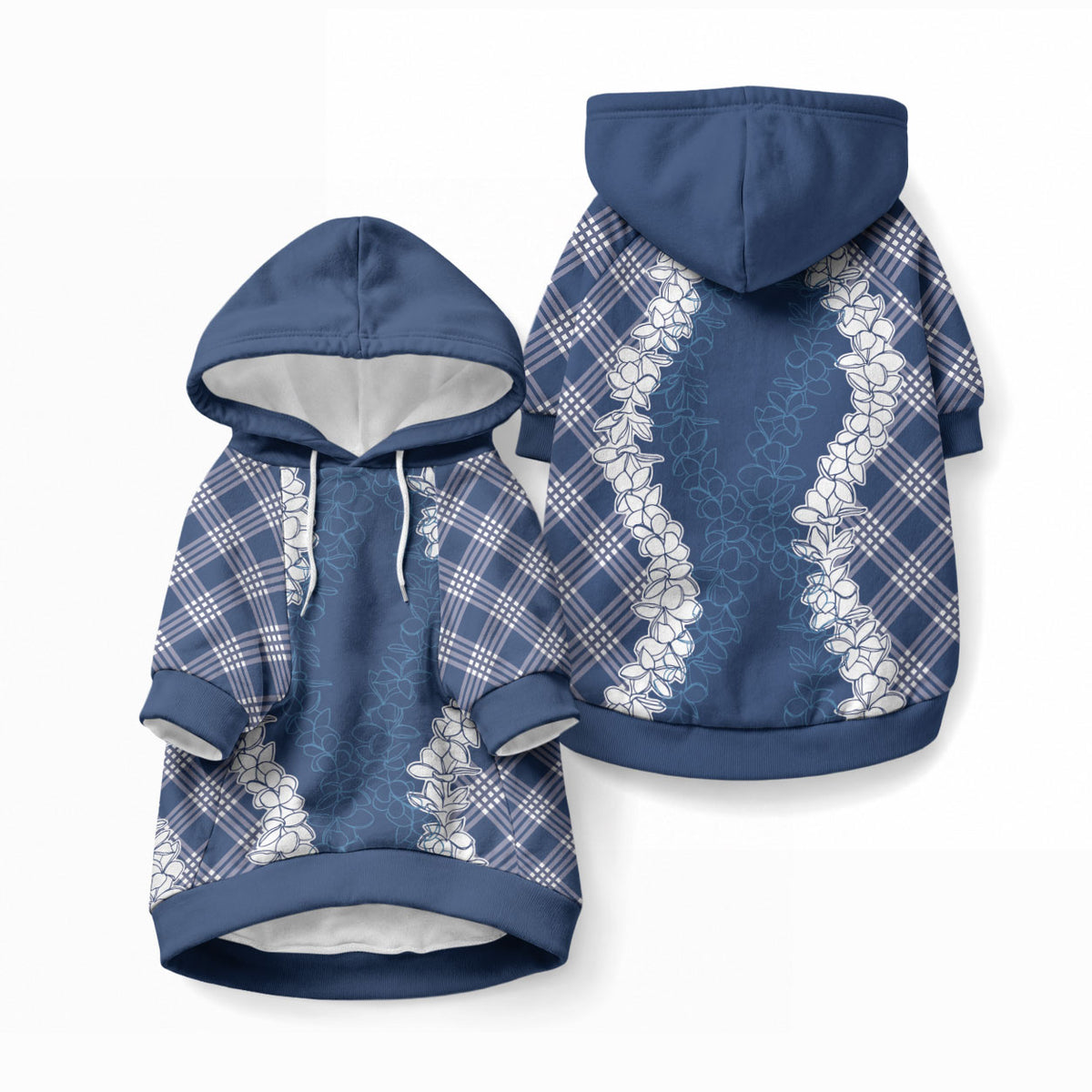 Hawaii Aloha Plumeria Lei Navy Palaka Pet Hoodie