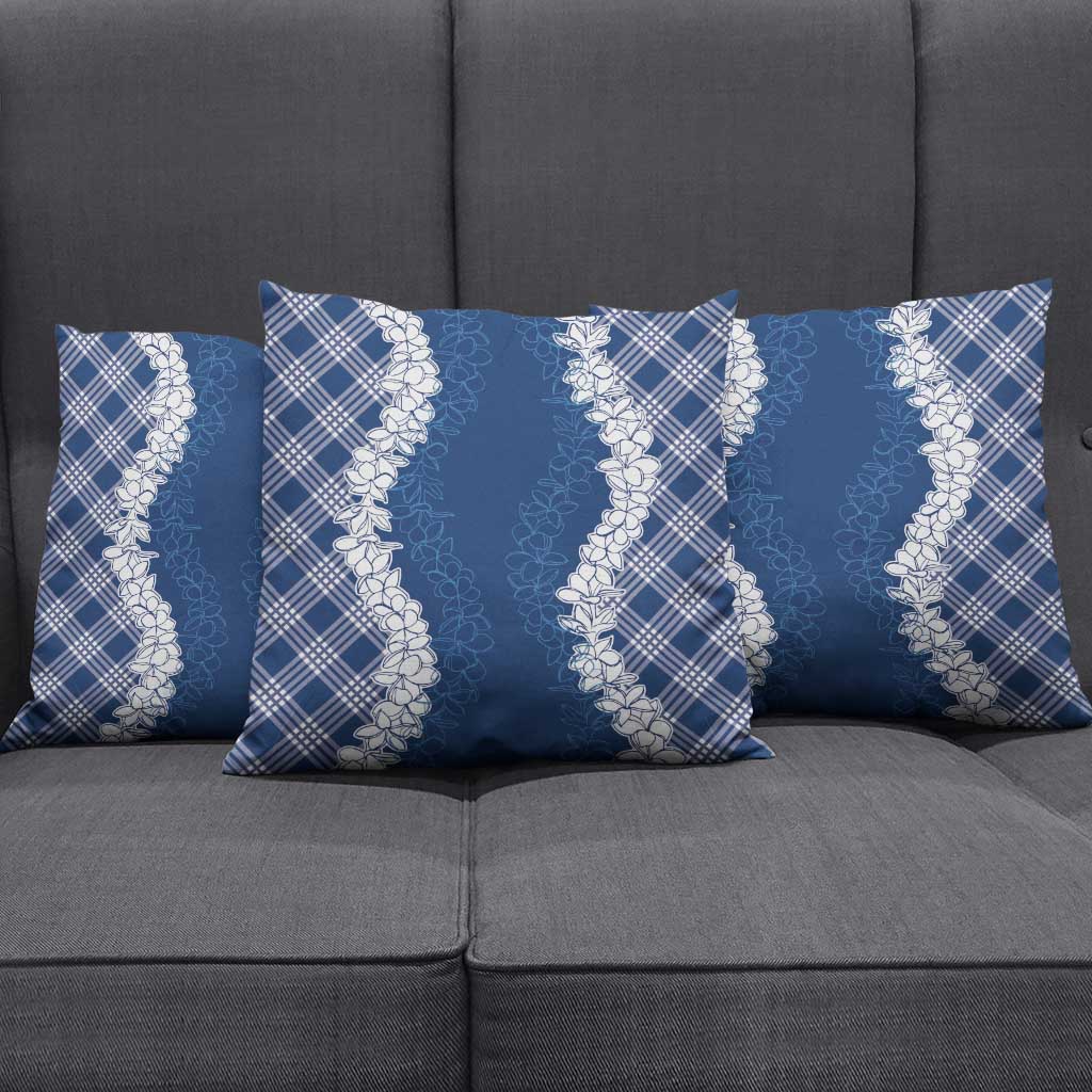 Hawaii Aloha Plumeria Lei Navy Palaka Pillow Cover - Polynesian Pride
