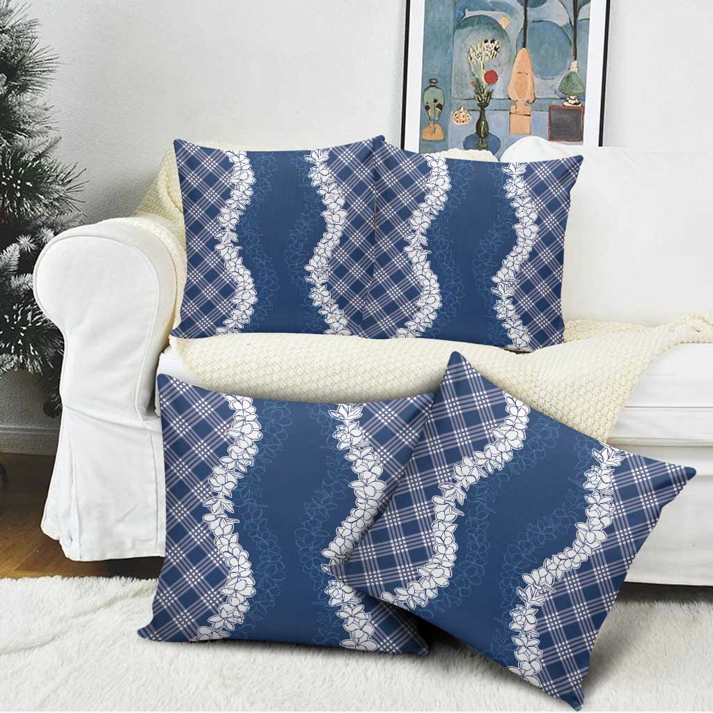 Hawaii Aloha Plumeria Lei Navy Palaka Pillow Cover - Polynesian Pride