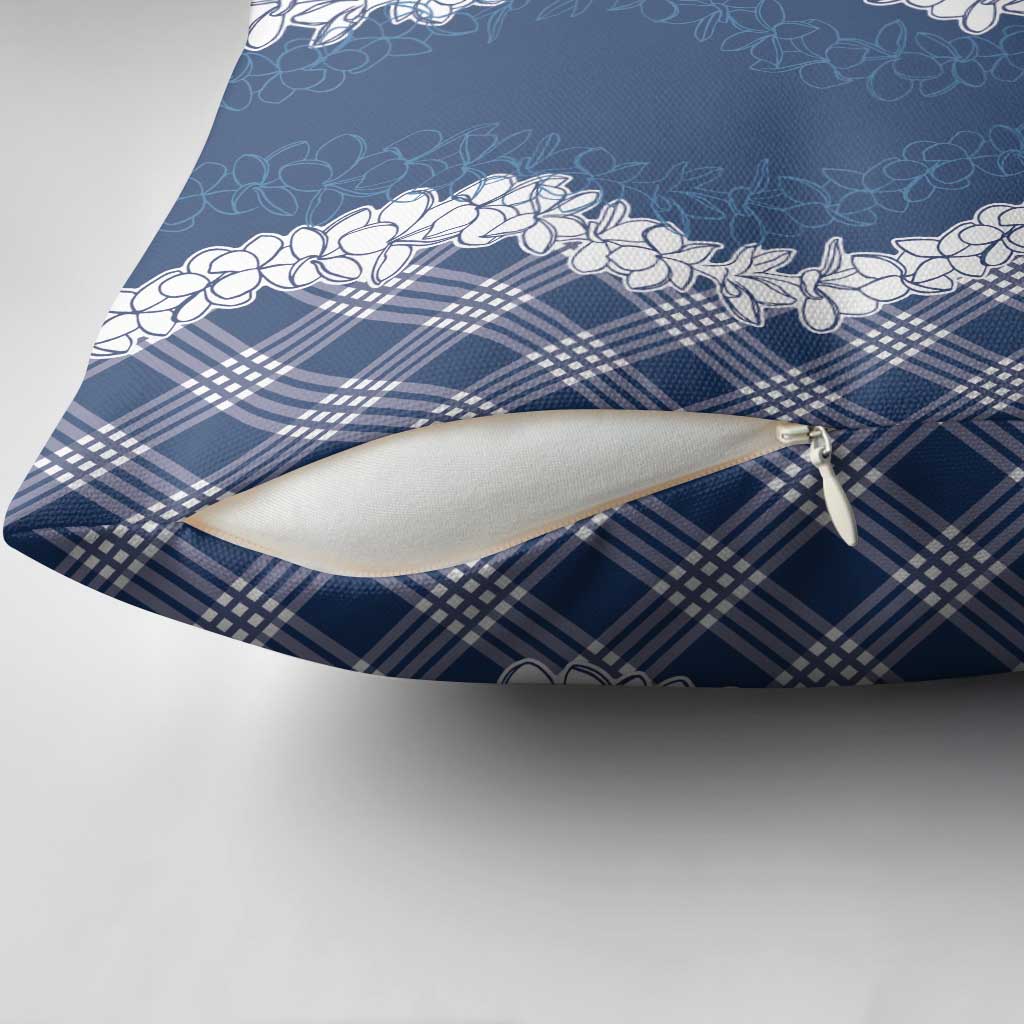 Hawaii Aloha Plumeria Lei Navy Palaka Pillow Cover - Polynesian Pride