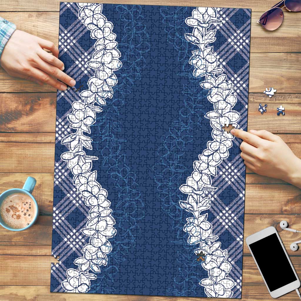Hawaii Aloha Plumeria Lei Navy Palaka Puzzle - Polynesian Pride