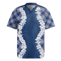 Hawaii Aloha Plumeria Lei Navy Palaka Rugby Jersey - Polynesian Pride