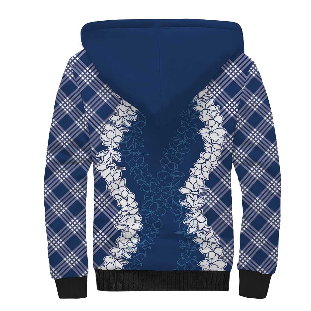 Hawaii Aloha Plumeria Lei Navy Palaka Sherpa Hoodie - Polynesian Pride