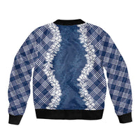 Hawaii Aloha Plumeria Lei Navy Palaka Sleeve Zip Bomber Jacket LT7 - Polynesian Pride