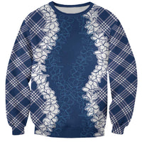 Hawaii Aloha Plumeria Lei Navy Palaka Sweatshirt - Polynesian Pride
