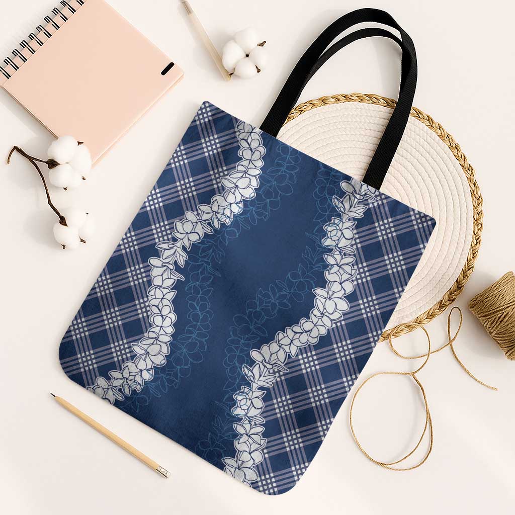 Hawaii Aloha Plumeria Lei Navy Palaka Tote Bag - Polynesian Pride