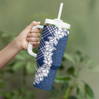 Hawaii Aloha Plumeria Lei Navy Palaka Tumbler With Handle - Polynesian Pride