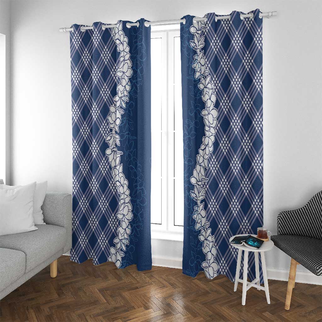 Hawaii Aloha Plumeria Lei Navy Palaka Window Curtain LT7 With Grommets Navy Blue - Polynesian Pride