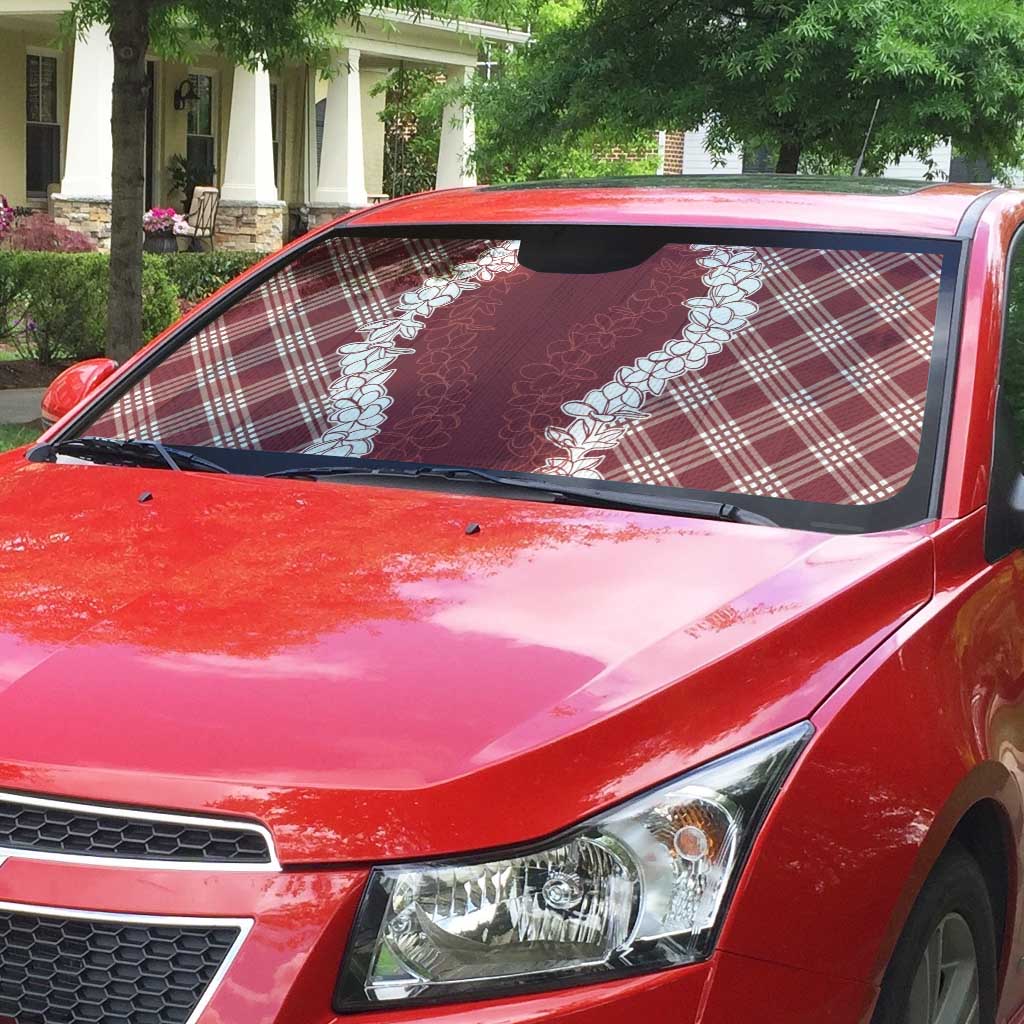 Hawaii Aloha Plumeria Lei Scarlet Palaka Auto Sun Shade - Polynesian Pride
