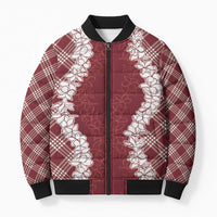 Hawaii Aloha Plumeria Lei Scarlet Palaka Bomber Puffer Jacket - Polynesian Pride