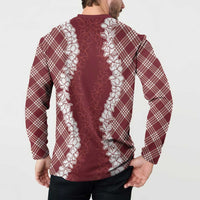 Hawaii Aloha Plumeria Lei Scarlet Palaka Button Sweatshirt - Polynesian Pride