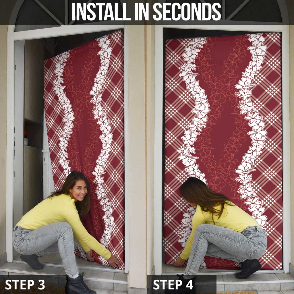 Hawaii Aloha Plumeria Lei Scarlet Palaka Door Cover - Polynesian Pride