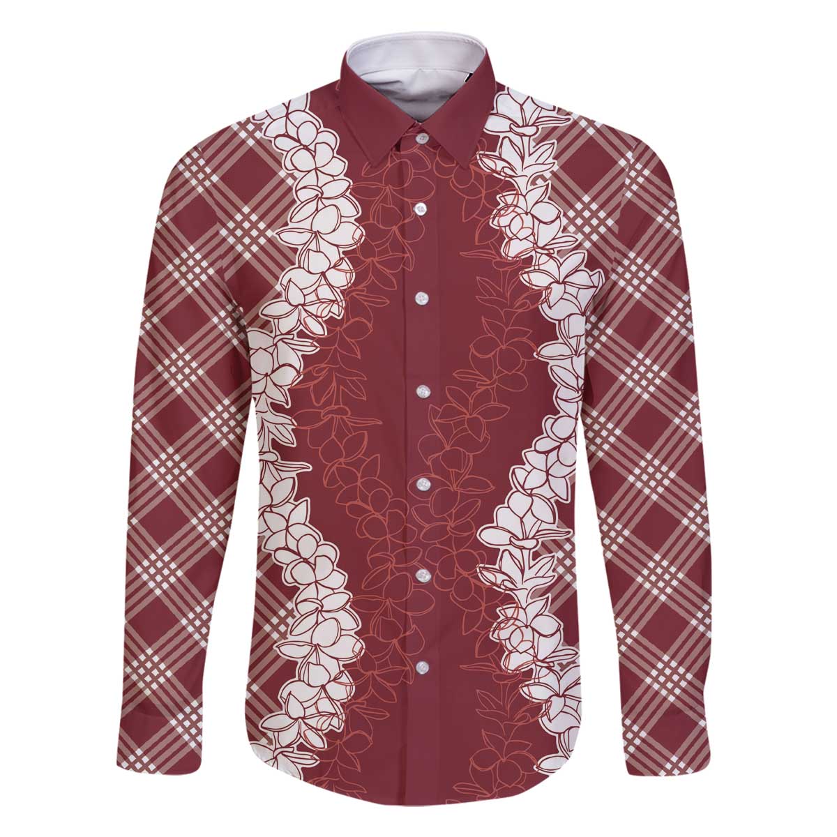 Hawaii Aloha Plumeria Lei Scarlet Palaka Family Matching Off The Shoulder Long Sleeve Dress and Hawaiian Shirt - Polynesian Pride