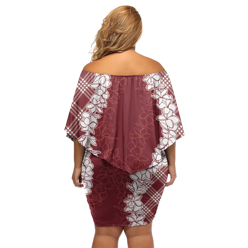Hawaii Aloha Plumeria Lei Scarlet Palaka Family Matching Off Shoulder Short Dress and Hawaiian Shirt - Polynesian Pride