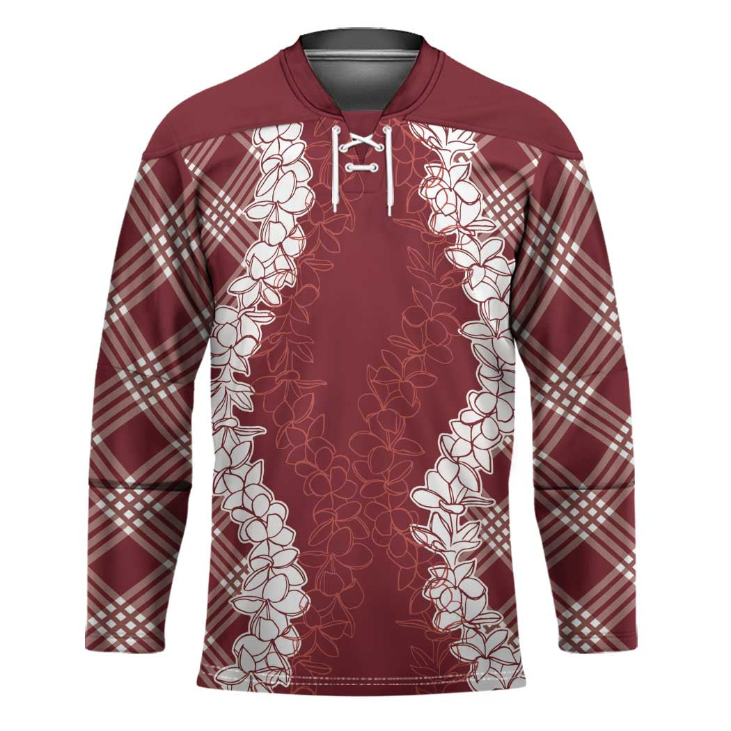 Hawaii Aloha Plumeria Lei Scarlet Palaka Hockey Jersey LT7 Unisex Scarlet - Polynesian Pride