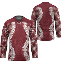 Hawaii Aloha Plumeria Lei Scarlet Palaka Hockey Jersey LT7 - Polynesian Pride