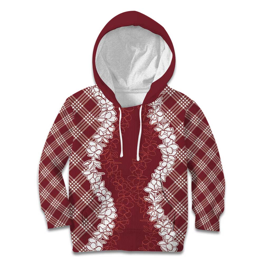 Hawaii Aloha Plumeria Lei Scarlet Palaka Kid Hoodie - Polynesian Pride