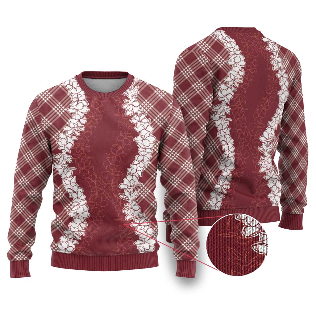 Hawaii Aloha Plumeria Lei Scarlet Palaka Ugly Christmas Sweater - Polynesian Pride