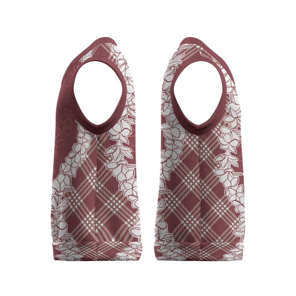 Hawaii Aloha Plumeria Lei Scarlet Palaka Christmas Knitted V-Neck Vest - Polynesian Pride